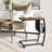 C Shaped End Table With Storage Pocket And Rolling Wheels For Laptop Coffee Snack, Light Walnut