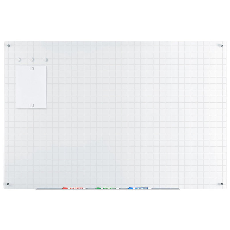 Ensemble de tableaux effaçables à sec en verre à grille magnétique blanc audio-visuel - Comprend des aimants, la quincaillerie et un plateau