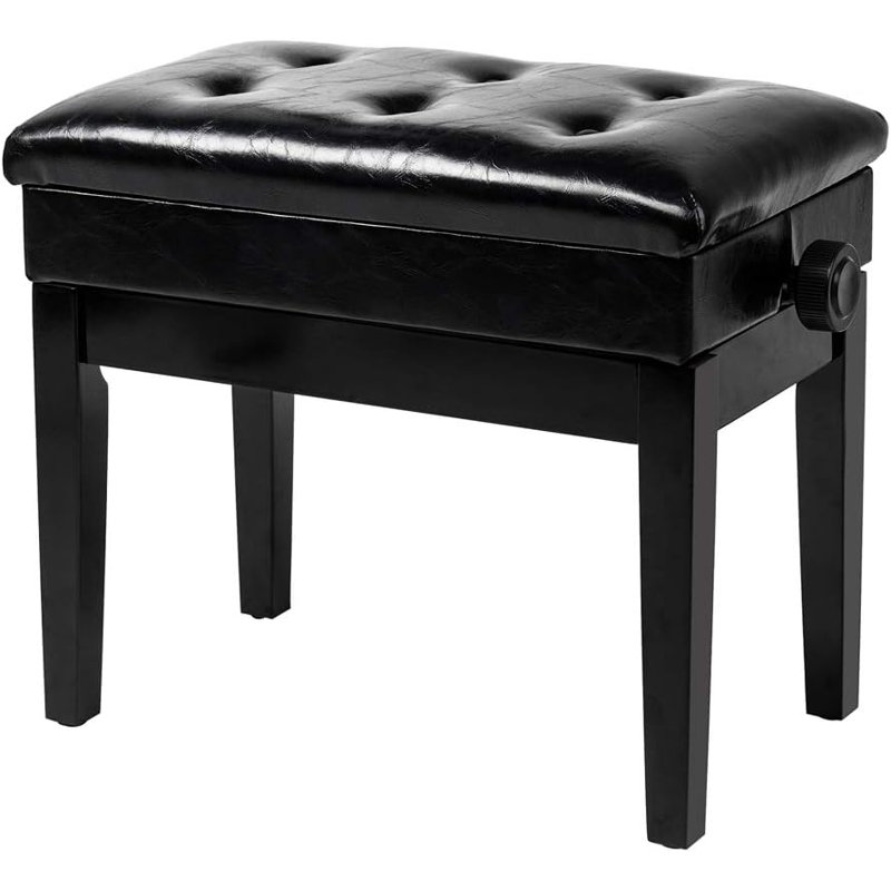 Black Button-Top Piano Bench, Adjustable Height, 18.9" H x 23" W x 13.78" D