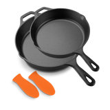 NutriChef Seasoned Cast Iron Non-Stick 2 Piece Skillet Set