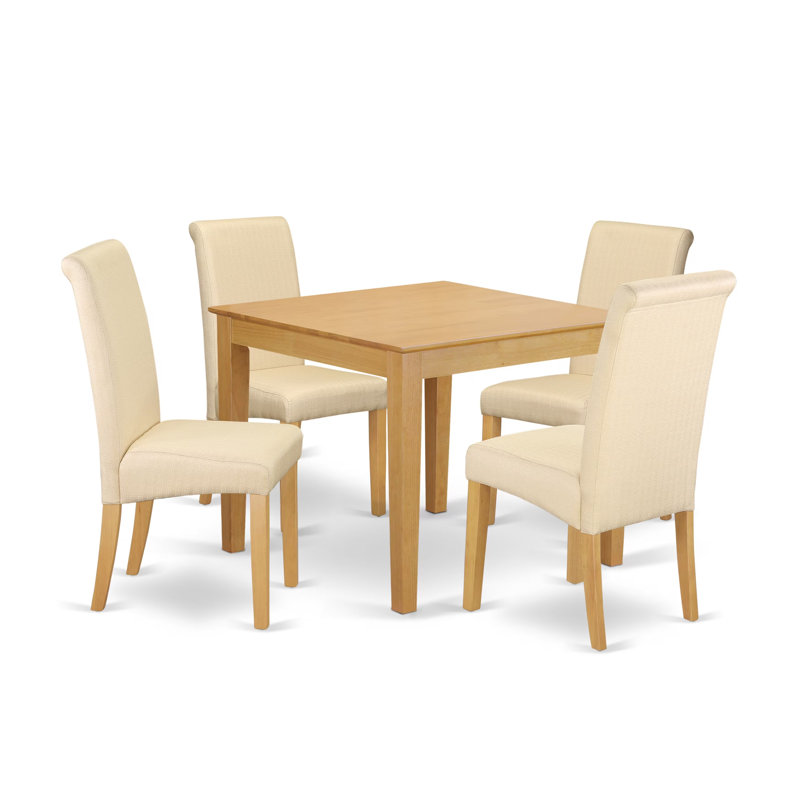 Ensemble de 5 pièces pour coin-repas pour 4 personnes comprenant une table de salle à manger carrée et 4 chaises Parson en lin beige clair et chêne