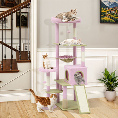 Arbre à chat 61 po pour grands chats - Tour pour chat d'intérieur avec condo, brosse de toilettage et poteaux à griffer en sisal