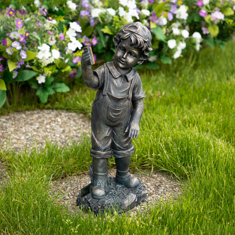 Statue de jardin d'extérieur 18 po noir et bronze avec téléphone portable