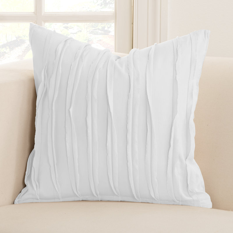 Tattered Ruffled Cotton Throw Pillow, White, 16" x 16"