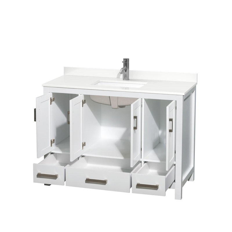 Meuble-lavabo simple autoportant 48 po avec plateau en quartz Sheffield, Blanc, Quartz blanc