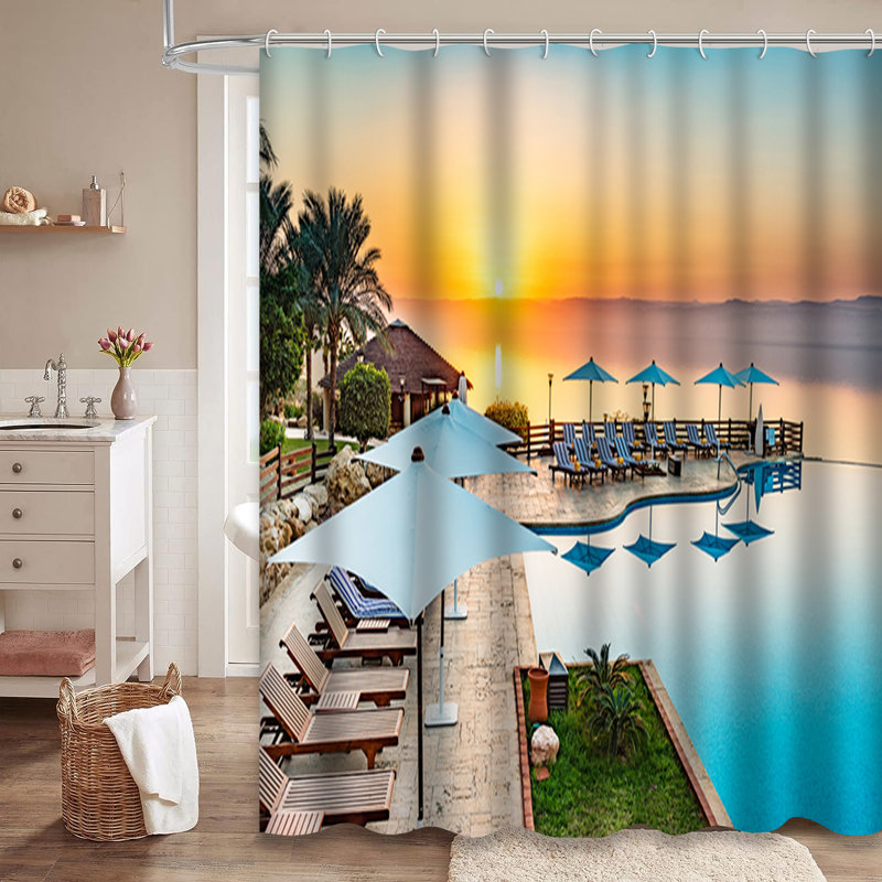 Rideau de douche avec 12 crochets Sunset, L 72 po x l 84 po