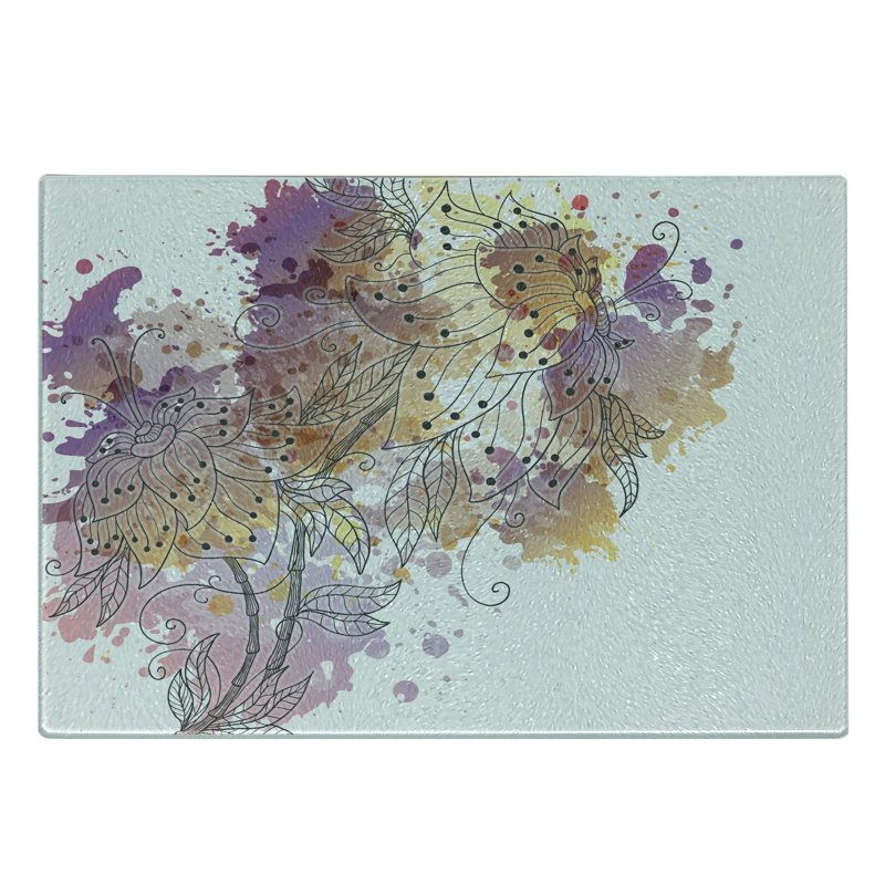 Multicolore planche à découper en verre trempé à motif floral Ambesonne