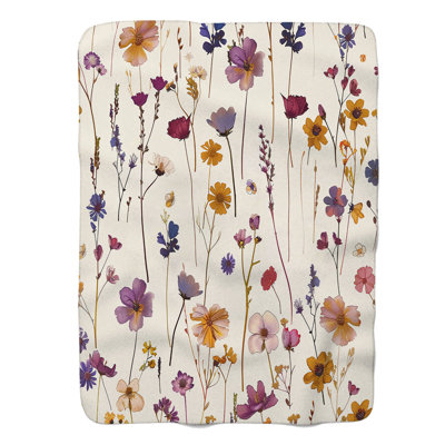 Dried Florals Patterns - 1 Piece Premium Sherpa Blanket