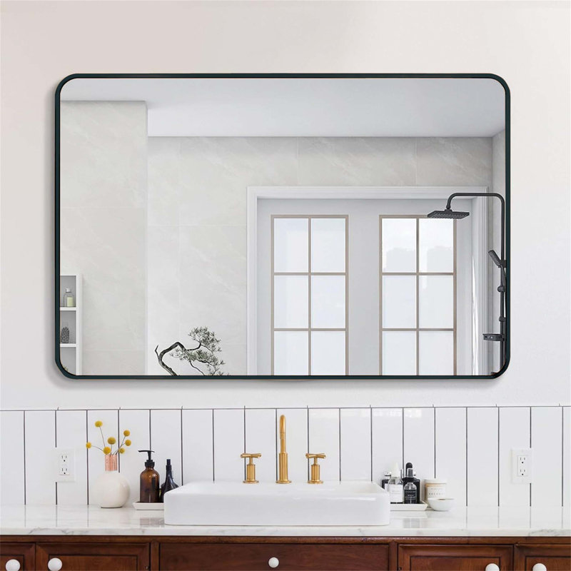 Miroir de salle de bain rectangulaire en métal pour mur, incassable et haute définition, 40 po x 30 po, Noir