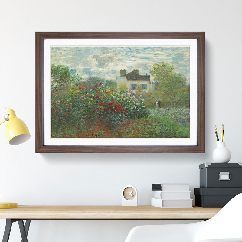 Artists Garden in Argenteuil by Claude Monet - Picture Frame Painting, 36cm H x 48cm W x 2cm D, Walnut