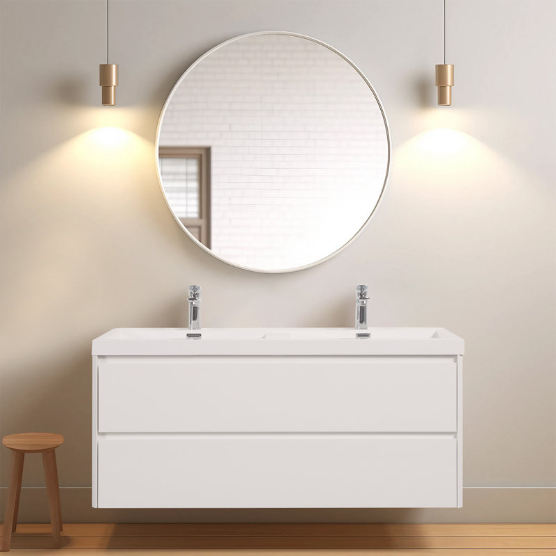 Matthais 120mm Double Bathroom Vanity with Drop In Resin Basin, White