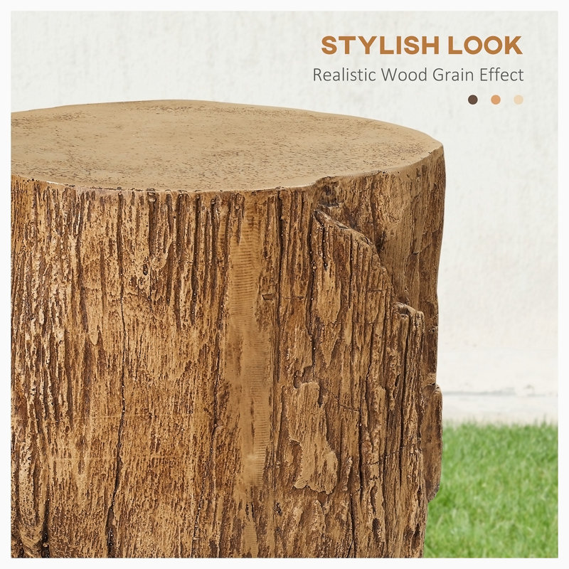 Javeah Tree Stump Stool, Decorative Side Table With Round Tabletop, Concrete End Table With Wood Grain Finish, For Indoors And Outdoors