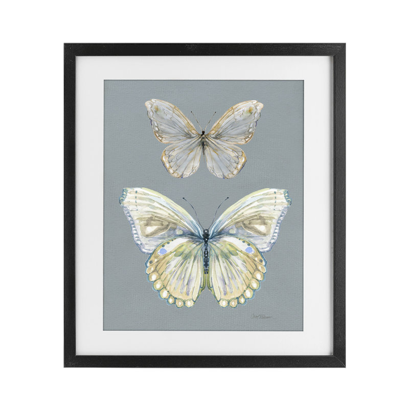 Étude de papillons par paire sous verre, conception par Carol Robinson, H 21 po x l 17 po, Cadre noir minuit sous verre