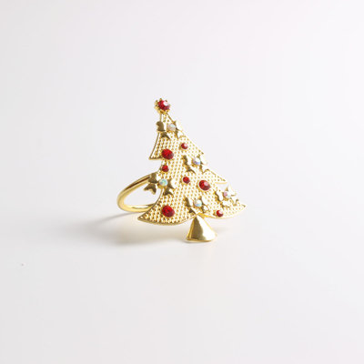 Anneaux de Noël en forme de sapin de Noël en métal doré, ensemble de 4