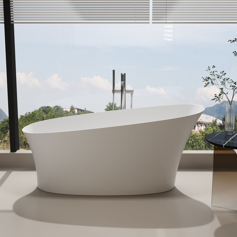 58,87 po X 29,4 po Baignoire de trempage plate autoportante à surface solide avec trop-plein en blanc mat