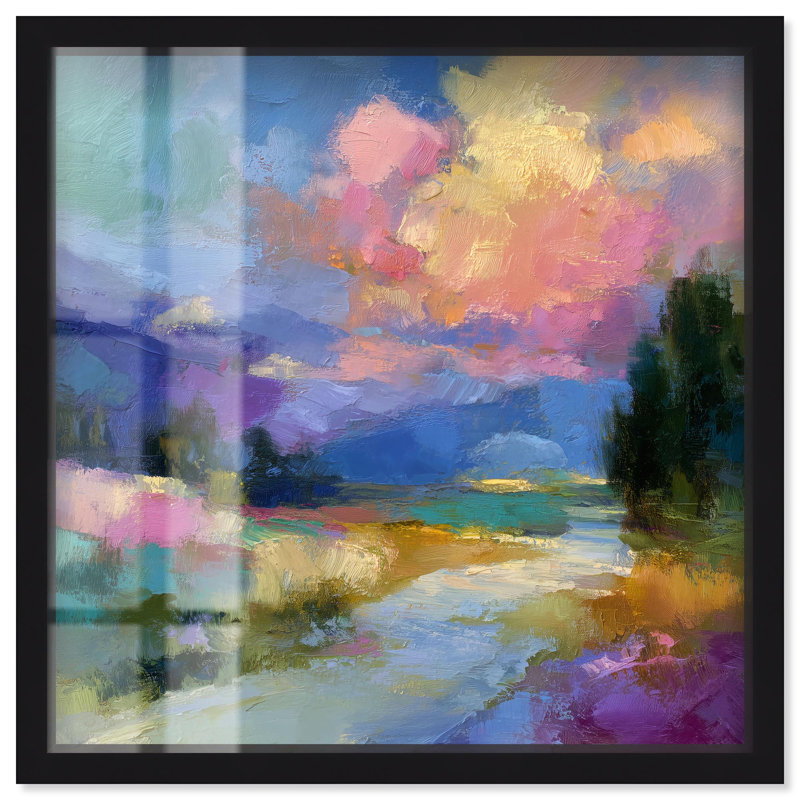 «Sunset Over Water I Shadowbox Print», art mural par Art Remedy, H 21 po x l 21 po, Noir
