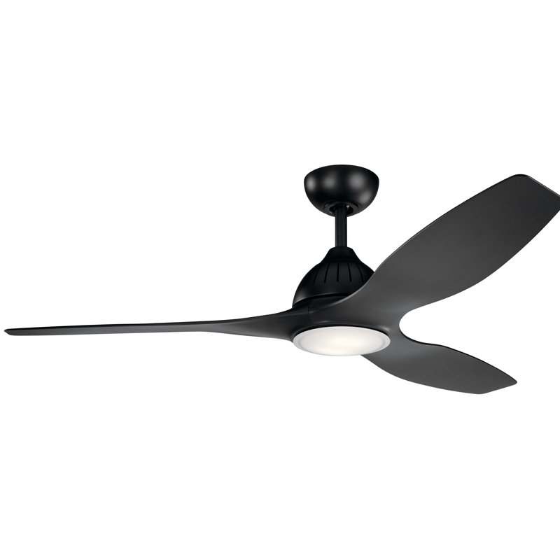 Ventilateur de plafond à del 3 pales 60 po, ensemble d’éclairage inclus Iredell, Noir satin avec pales noires en satin