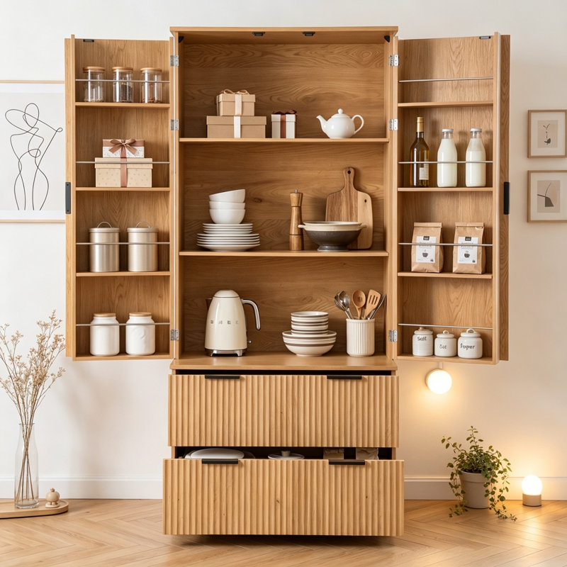 Buffet cannelé avec tiroirs, Oak