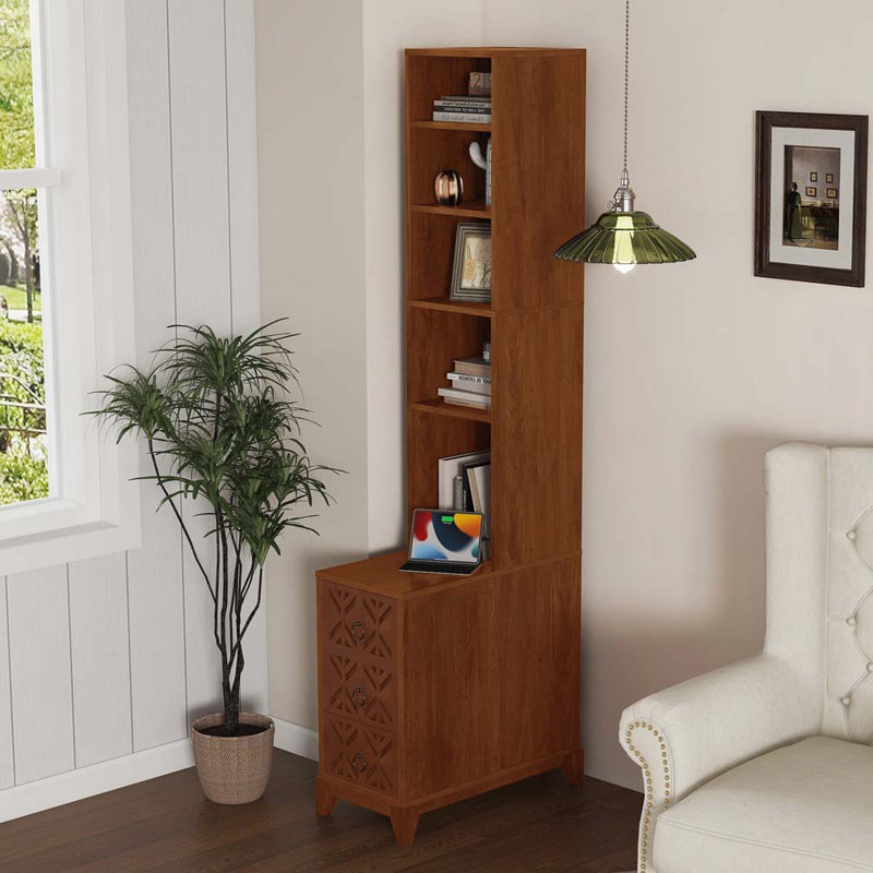 Table de bout avec 3 tiroirs, table de coin avec 4 tablettes ouvertes, table d'appoint haute pour chambre à coucher et coin