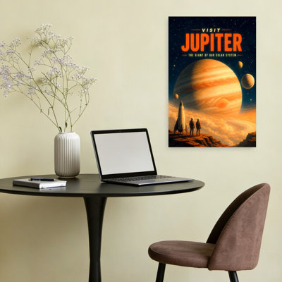 Jupiter Planet Exploration Retro Vintage Abstract Landscape Nature Wall Art Print 1 Piece Wrapped Canvas Wall Art