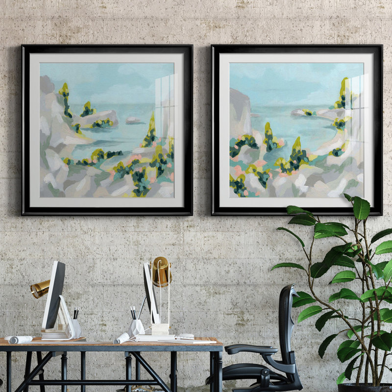 Ensemble de 2 cadres photo Pastel Cove I Pastel Cove I, H 26,5 po x l 53 po x P 1,5 po, Papier encadré noir, Blanc