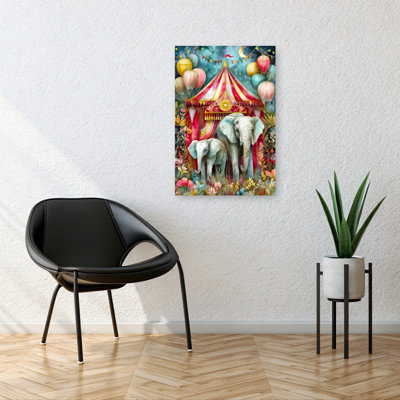 Magical Circus Elephants Colorful Whimsical Abstract Elephant Flower Landscape Wall Art Print 1 Piece Wrapped Canvas Wall Art