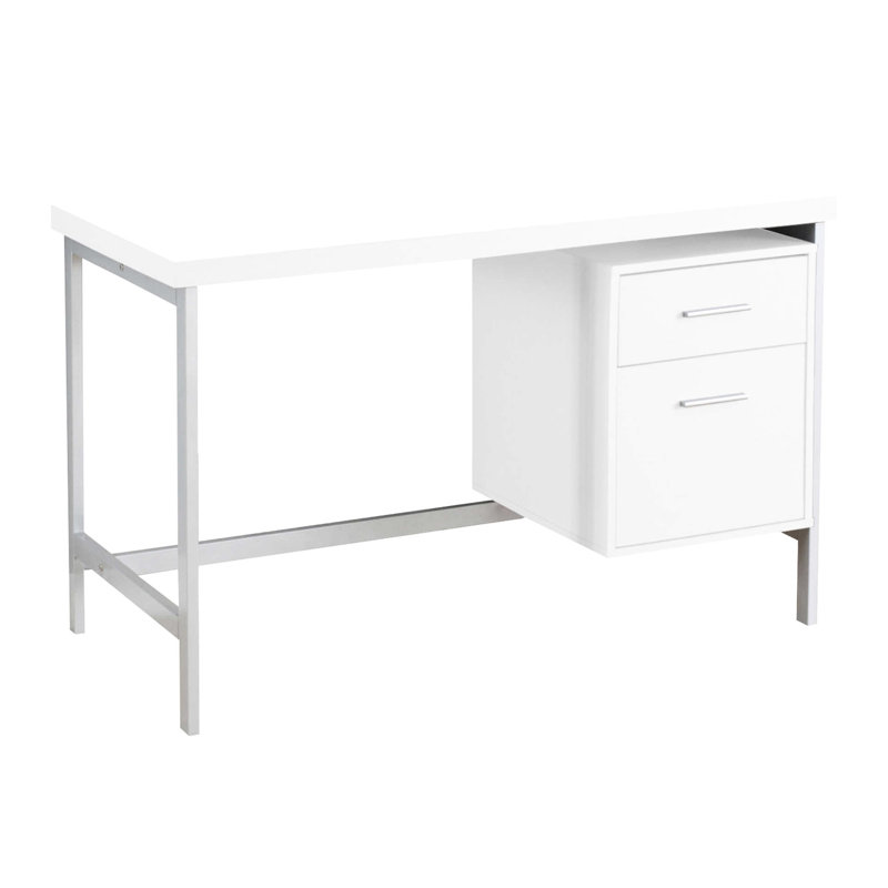Bureau d'ordinateur blanc avec structure en métal gris, l 48 po, bureau à domicile, rangement pratique moderne pour le travail et l'apprentissage, l 48 po, stratifié, métal