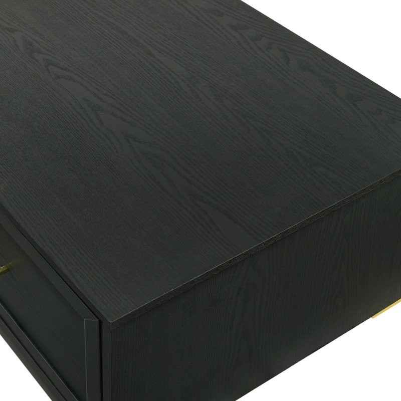 Table basse contemporaine 3 pièces avec tiroirs de rangement à tablette ouverte et finition noire or