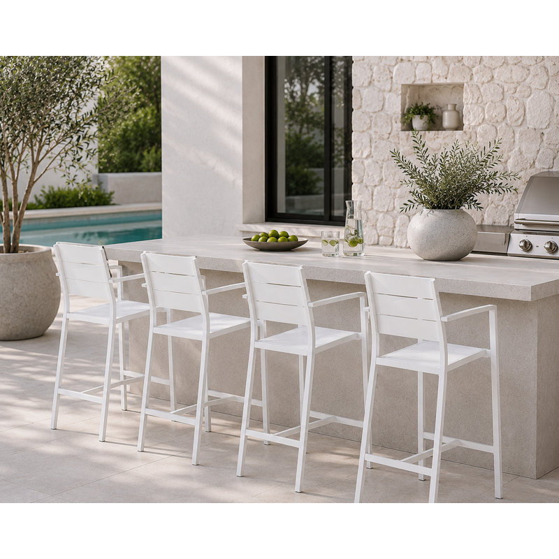 Set Of 4 Arm Betty Bar Stools, White