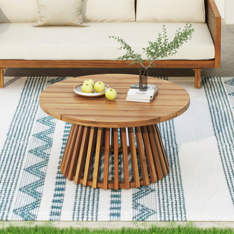 Table basse de patio d'extérieur en bois d'acacia, table basse ronde pour la cour arrière, pelouse, balcon, Teck