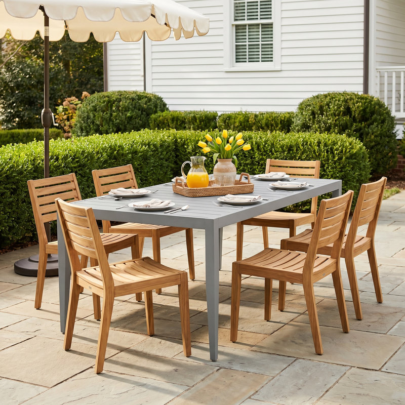 Whitman Rectangular Metal Outdoor Dining Table With Umbrella Hole , 72.5'' in. W 39.4'' in. D, Gray