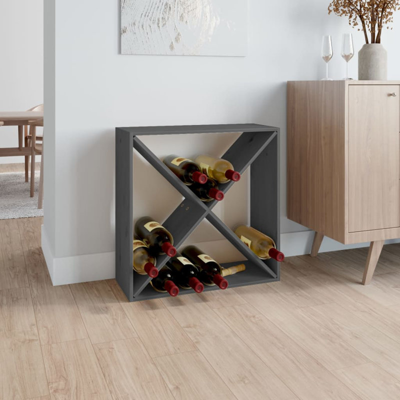 4 Bottle Solid Wood Floor Wine Bottle Rack, Grey