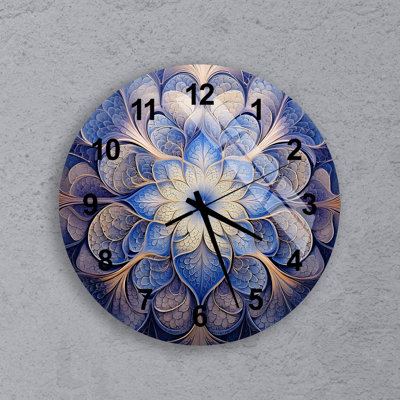 Bohemian Floral Mandala Tempered Glass Wall Clock, Silent Ticking