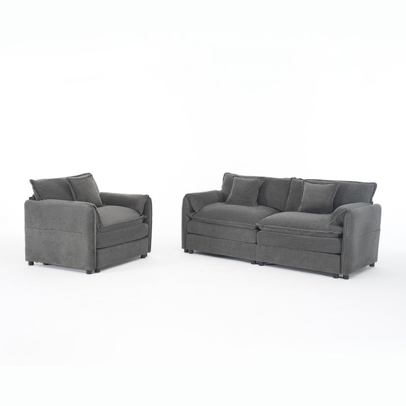 2 Piece Sectional Sofa (Gray), Gray Chenille