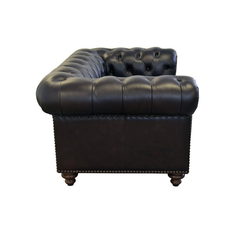 Stavri Upholstered 95'' Sofa, Burnham Black Genuine Leather