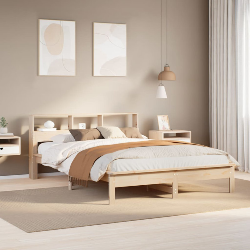 Shaylene Solid Wood Bed, Brown, 80cm H x 220.5cm W x 152cm D