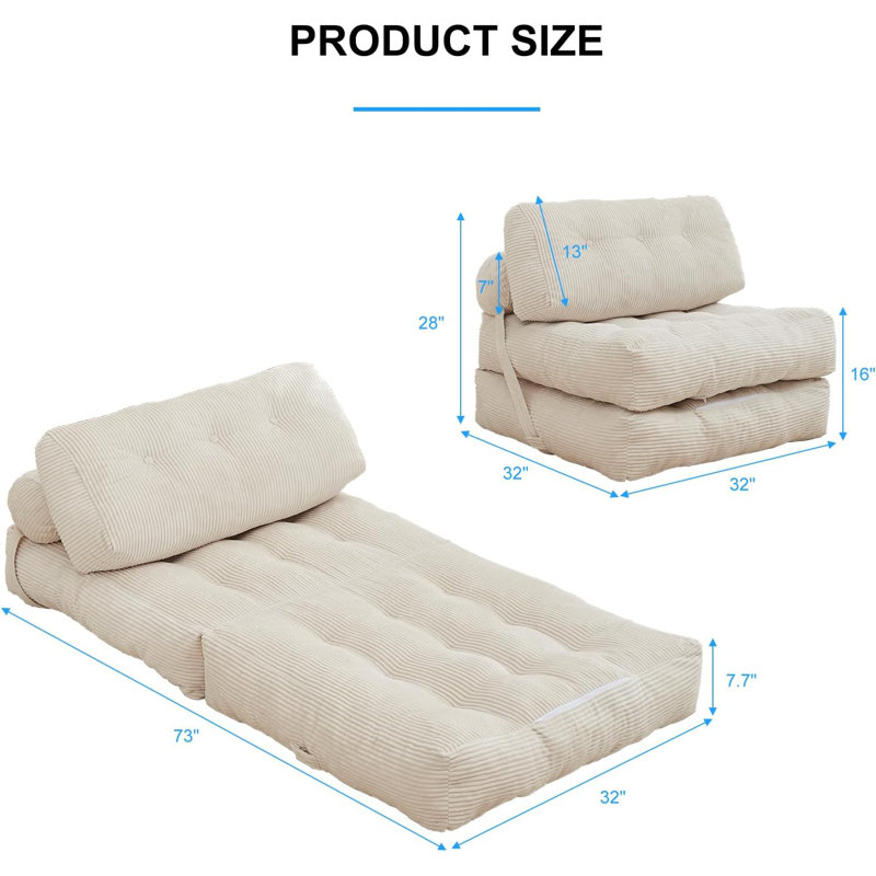  Canapé-lit pliant, canapé-lit convertible avec coussin et support pour le dos, fauteuil-lit pliant portatif, canapé-lit confortable au sol, canapé paresseux pour dortoir / salon / bureau / appartement, simple