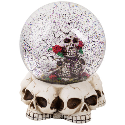 Boule à neige Halloween avec crânes et roses avec son - 6 po