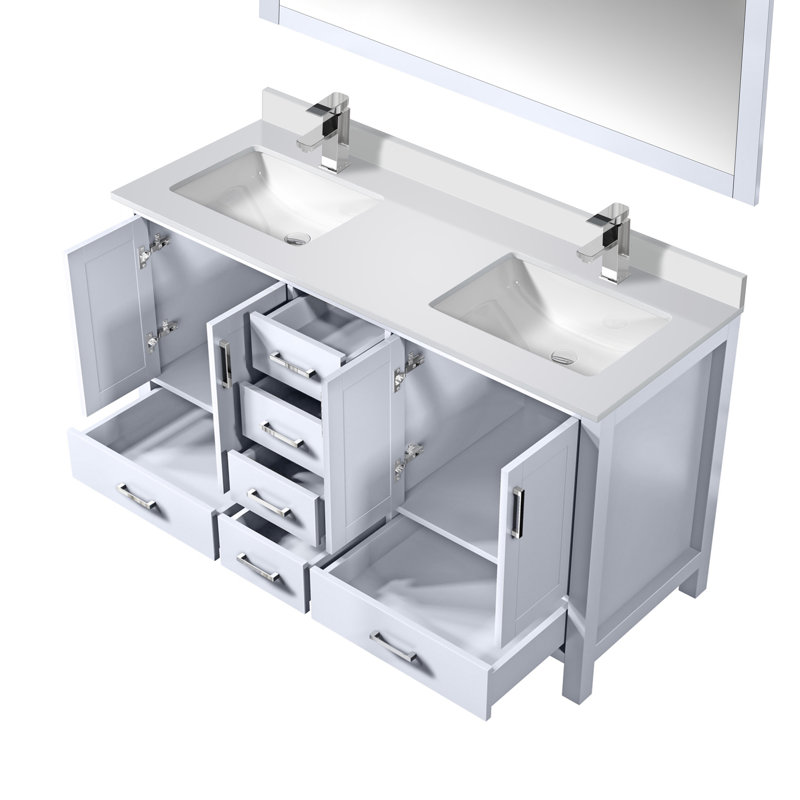 Jacques 60 in. W x 22 in. D Double Bath Vanity, Faucet Set and 58 in. Mirror, White Quartz, White
