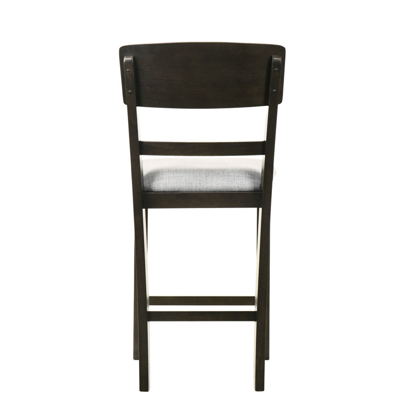 Chaises de salle à manger à hauteur de comptoir brun avec sièges rembourrés et coussin gris, coussin de dossier incurvé de 2 pièces