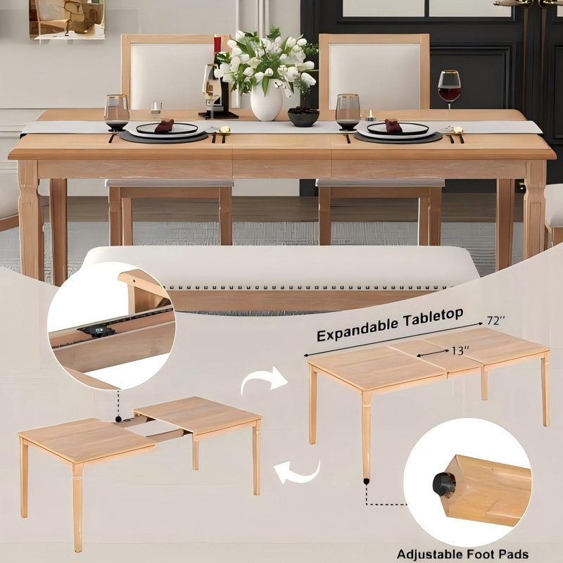 Ensemble de salle à manger extensible 6 pièces avec 4 chaises et un banc, Beige