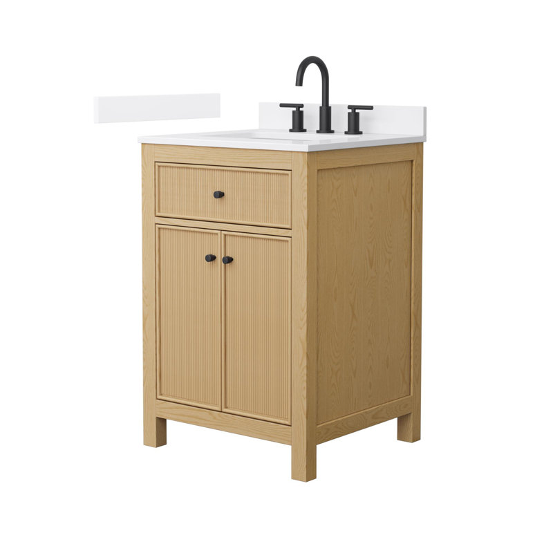 Pendry 24" Freestanding Single Bathroom Vanity with Cultured Marble Top, Matte Black, 8" Widespread, White Cultured Marble