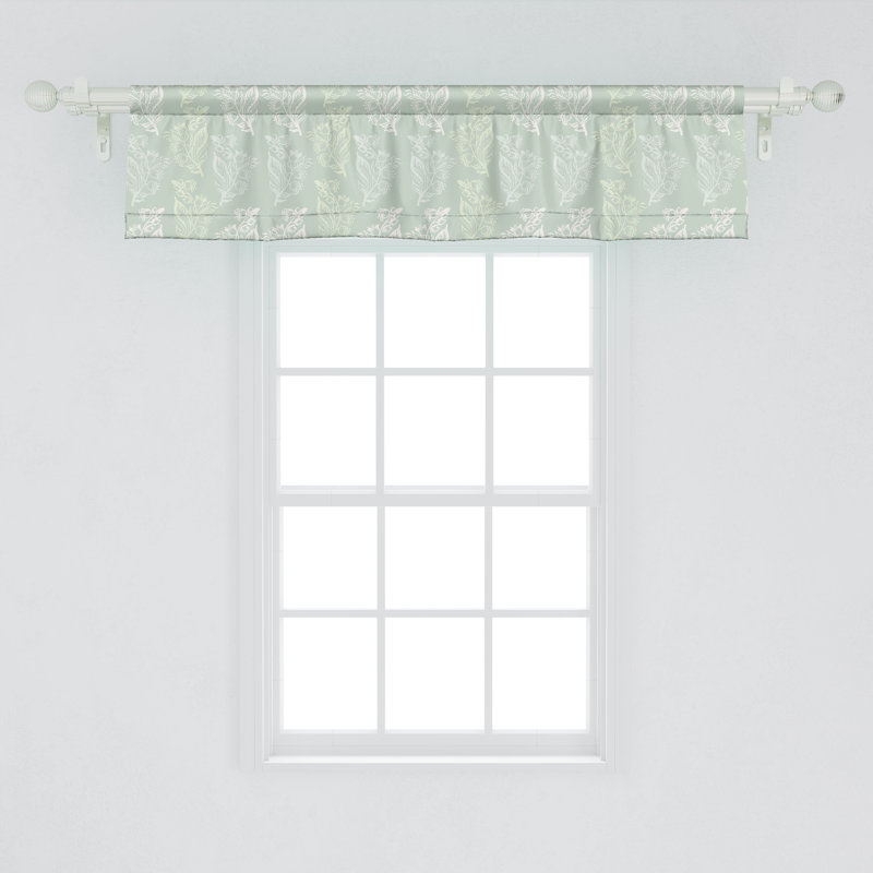 Pale Sage Green Floral Satin Rod Pocket Valance