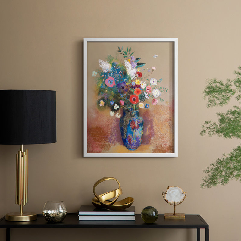 Bouquet de fleurs, reproduction encadrée - bois massif, H 15 po x l 12 po, Blanc