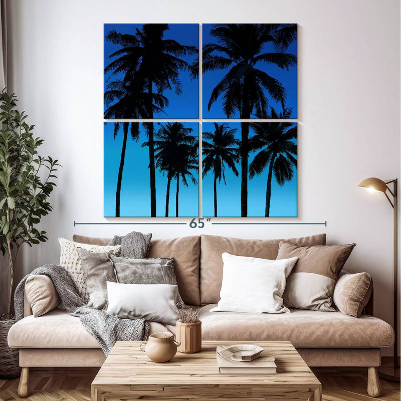 Gillard Palms noir sur bleu I, H 50 po x l 50 po