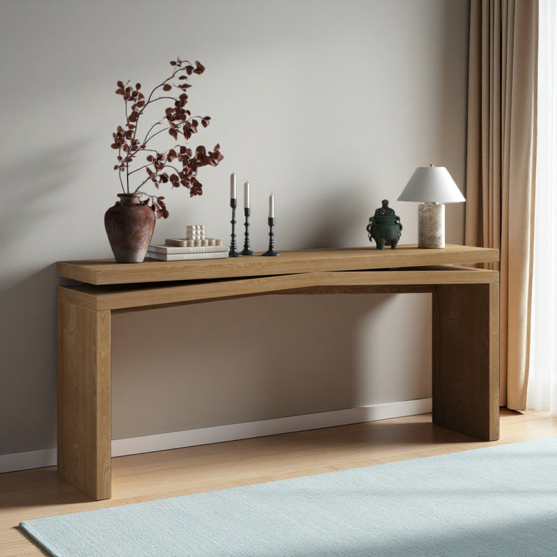 Console en placage de bois massif de 64,96 pouces, longue table d'entrée pour le salon, couloir, derrière le canapé