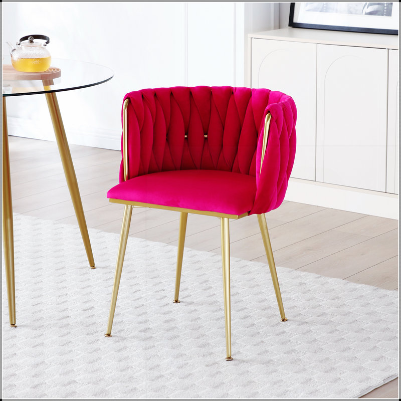 Ensemble de 2 chaises de salle à manger modernes en velours avec dossier tissé et pieds en métal doré