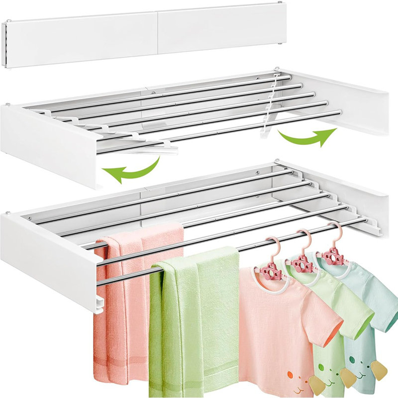 Séchoir à linge mural, séchoir à linge pliable blanc, conception escamotable rétractable, support utilitaire d'intérieur peu encombrant