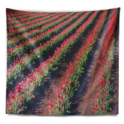 Tapisserie paysage magnifique champ de tulipes rouges