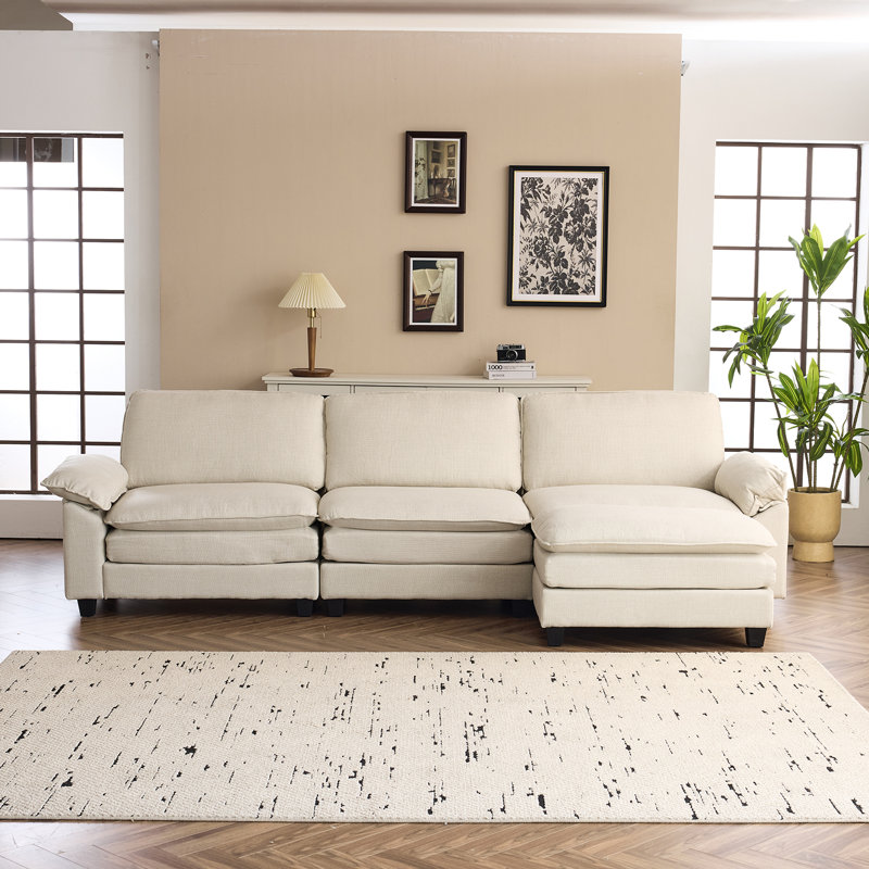 Canapé et canapé avec repose-pieds Avrilynn, Polyester beige, 120"W x 32.3"D x 33.5"H (3-Seat)